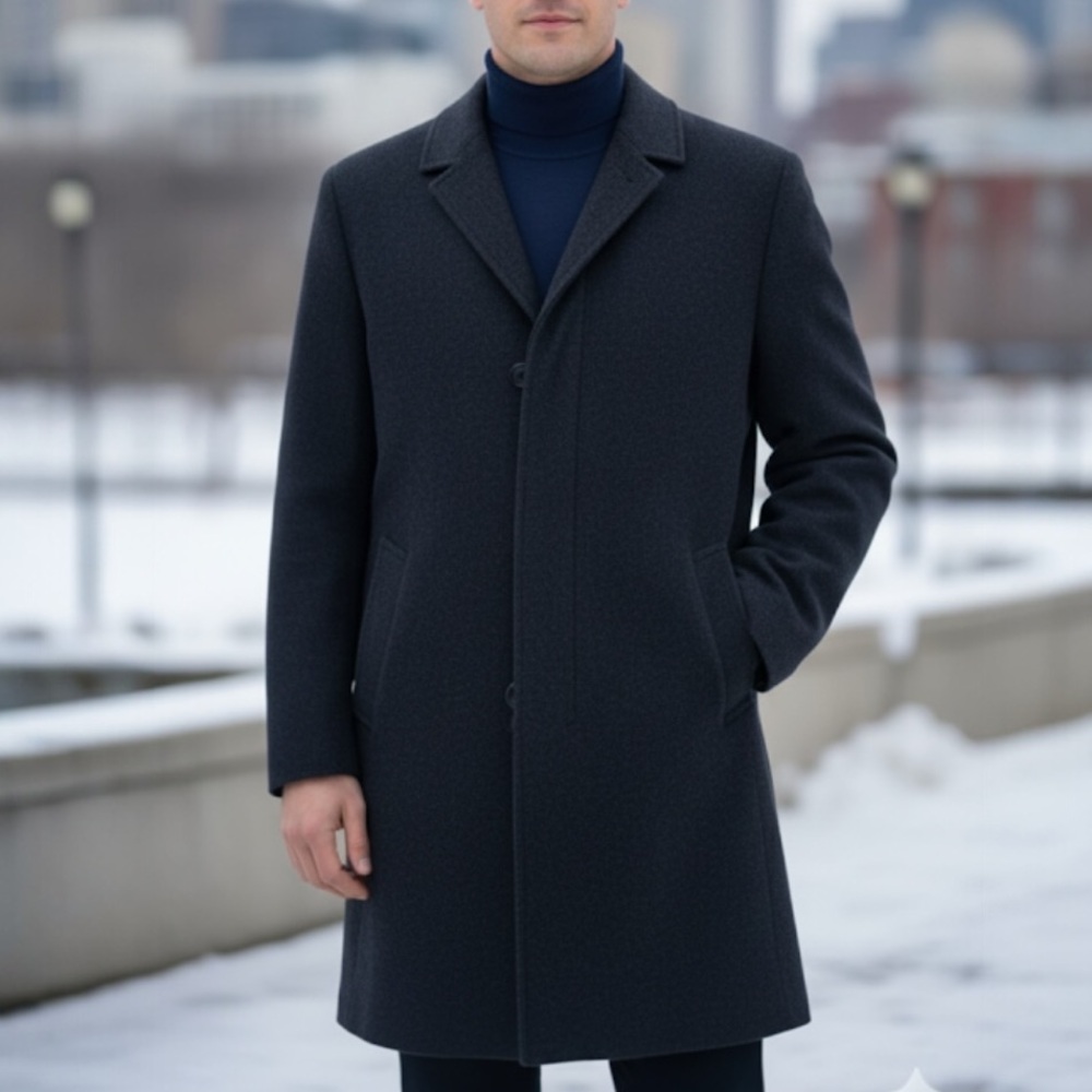 LONDON FOG Longline 80% Wool Overcoat Button Down Vintage Black Warm Coat 42R